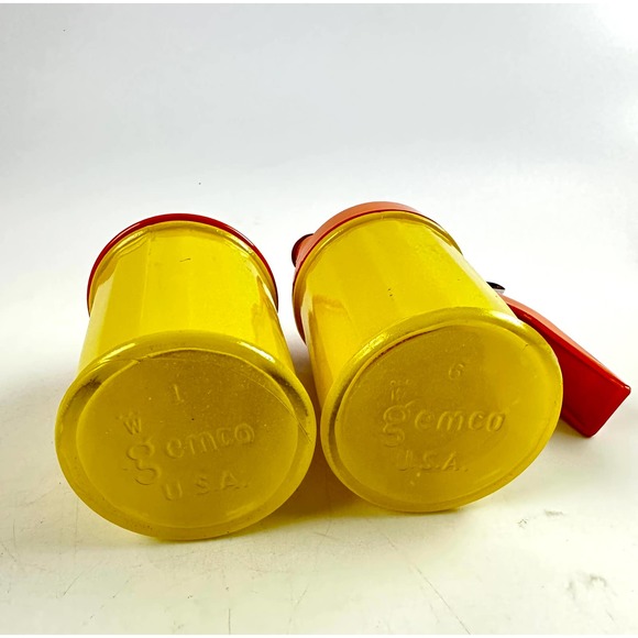 1970s Gemco Pantry Pops Cream or Syrup And Sugar Containers Yellow Orange Glass - Picture 3 of 11
